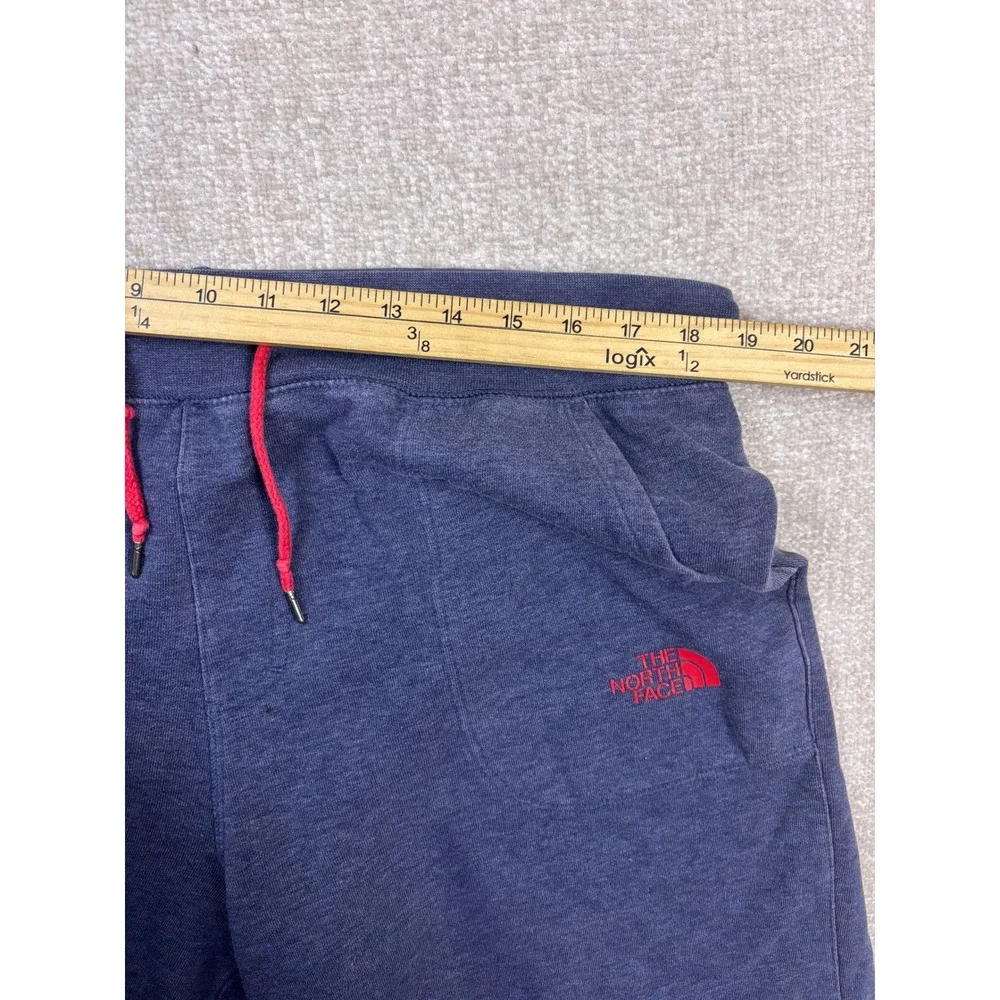 The North Face Mens XL Blue Fleece Shorts Red Logo Drawstring Pockets